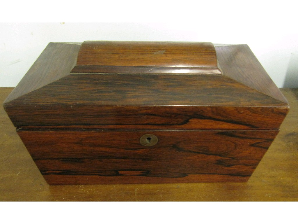 Appraisal: Rosewood tea caddy of casket form