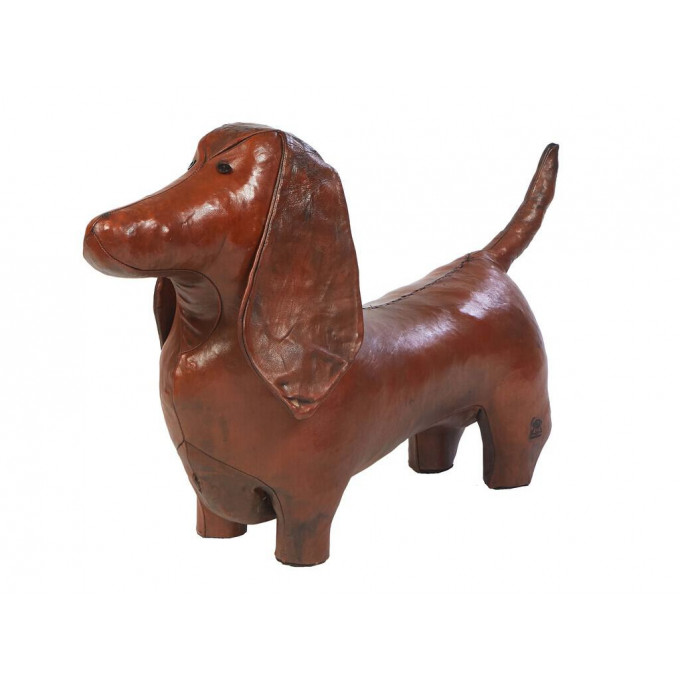 Appraisal: Unusual Brown Leather Dachshund Footstool th c probably by Omersa