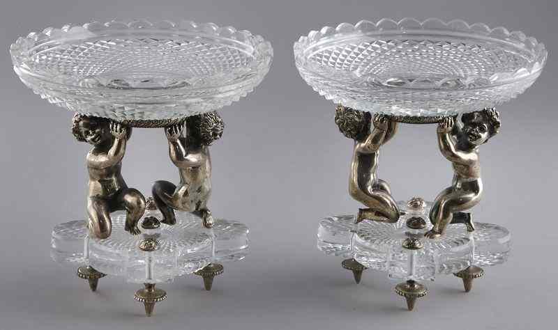 Appraisal: Pr Baccarat silvered bronze and cut crystal tazzathe crystal tazzas