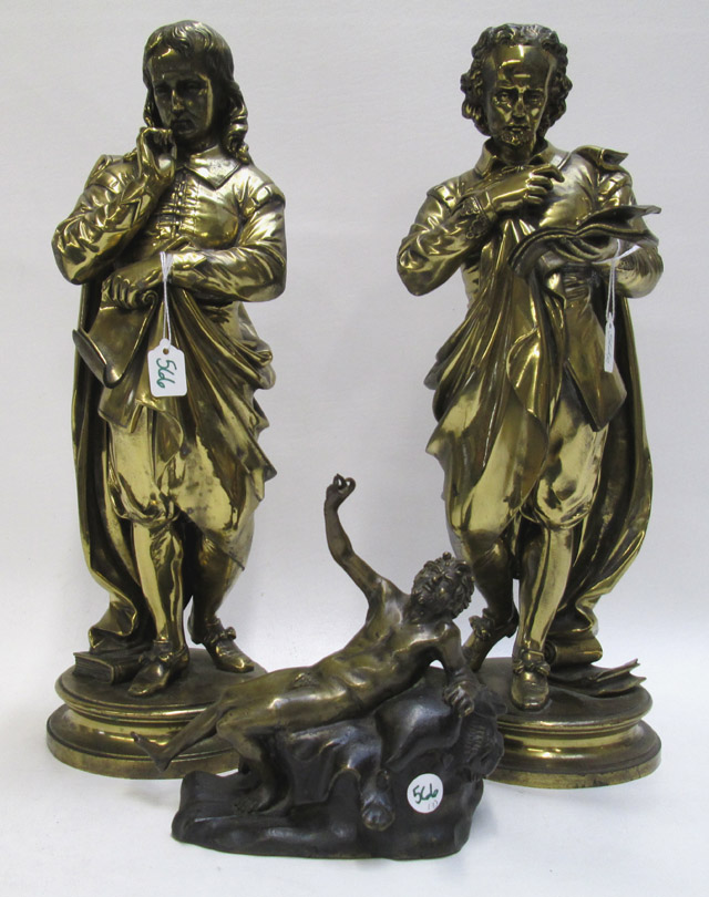 Appraisal: THREE FIGURAL METAL SCULPTURES the first two of standing Shakespearian