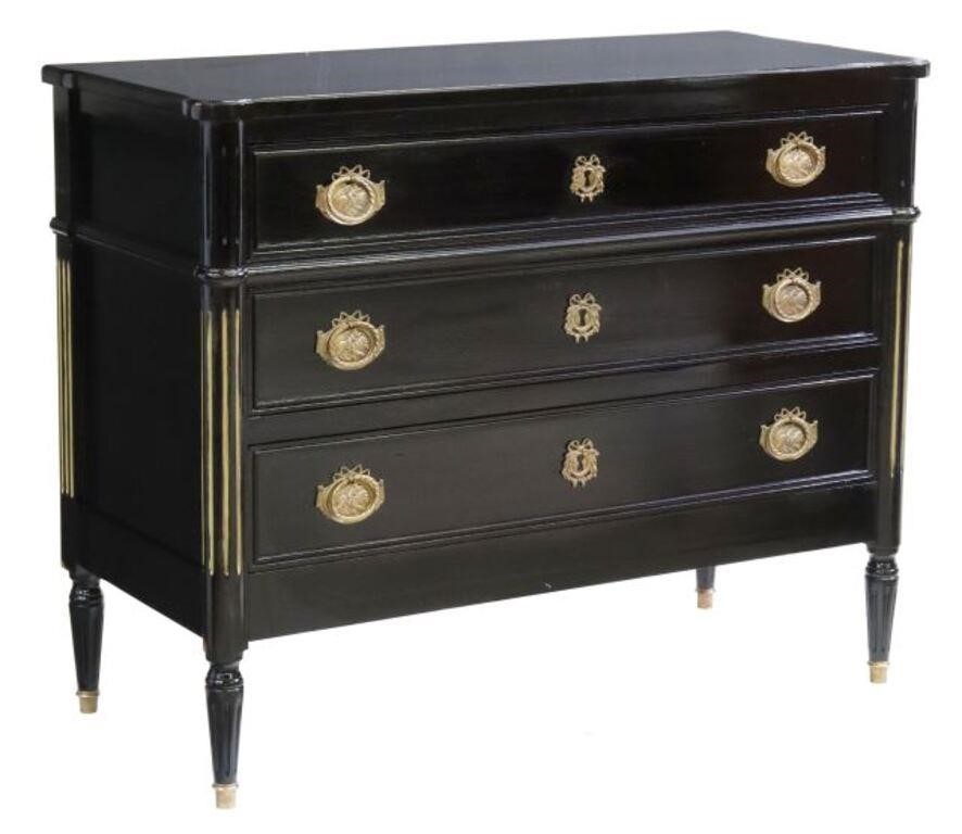 Appraisal: French Louis XVI style ebonized commode th c fitted with