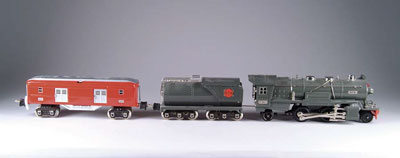 Appraisal: MTH TINPLATE Gray E loco Vandy tender red baggage car