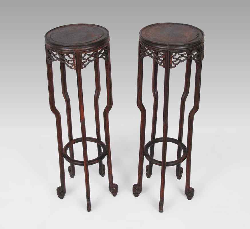 Appraisal: PAIR OF CARVED CHINESE FERN STANDS '' h x ''