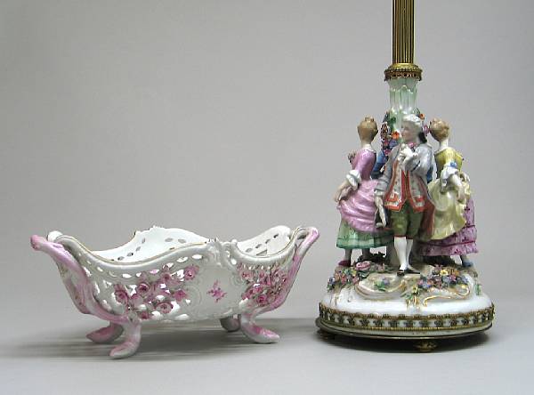 Appraisal: A Meissen porcelain reticulated center bowl and a German porcelain