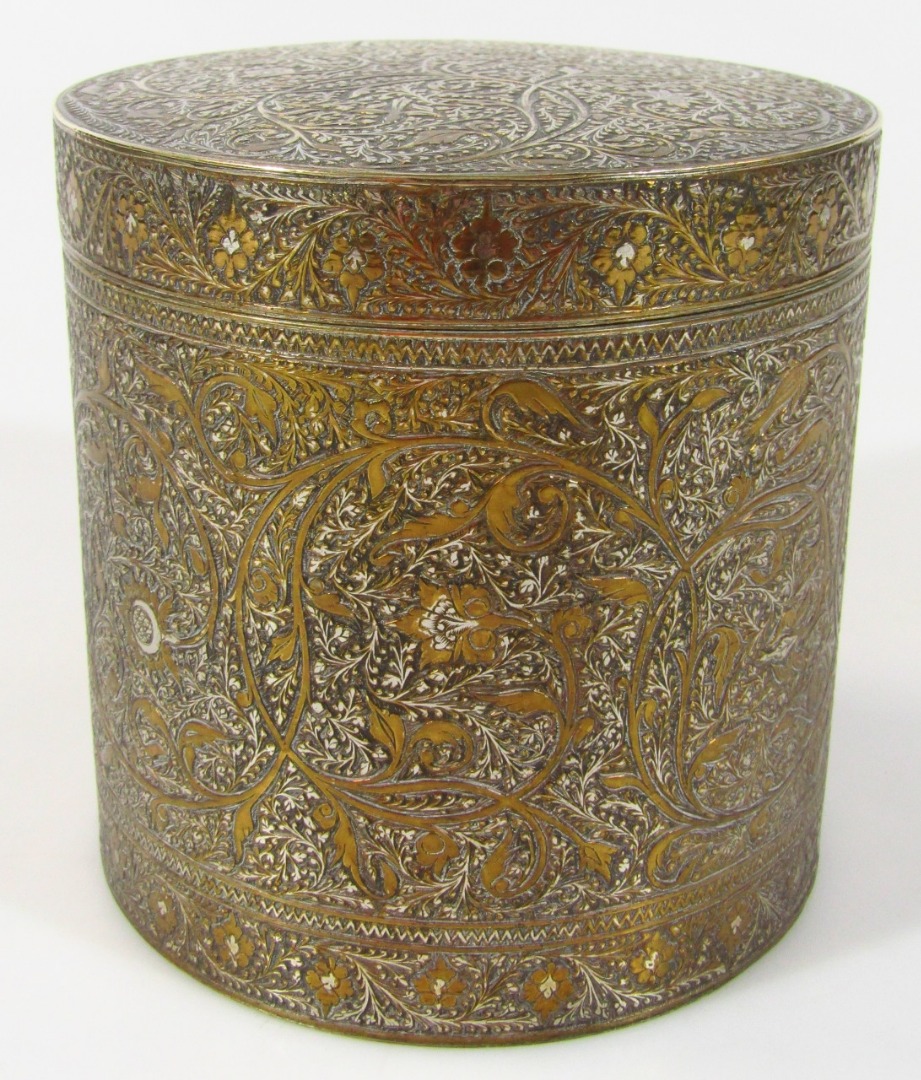 Appraisal: A highly elaborate late thC silvered brass jar and cover