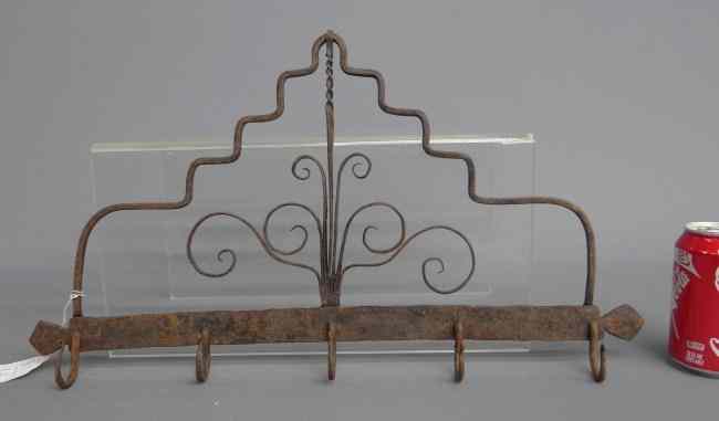 Appraisal: Blacksmith made iron hook rack '' x ''