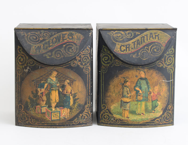 Appraisal: PAIR OF CHINOISERIE T LE PEINTE SPICE BOXES Each bowed