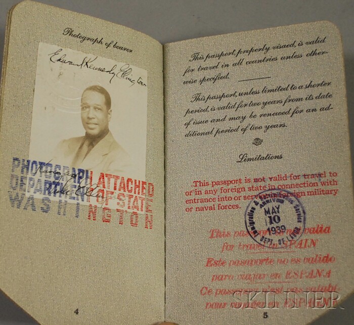 Appraisal: Duke Ellington's U S Passport containing photograph signature stamps including