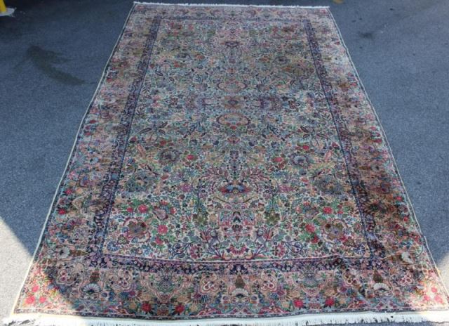 Appraisal: Vintage Handmade Openfield Kirman Carpet Nice green coloration From a