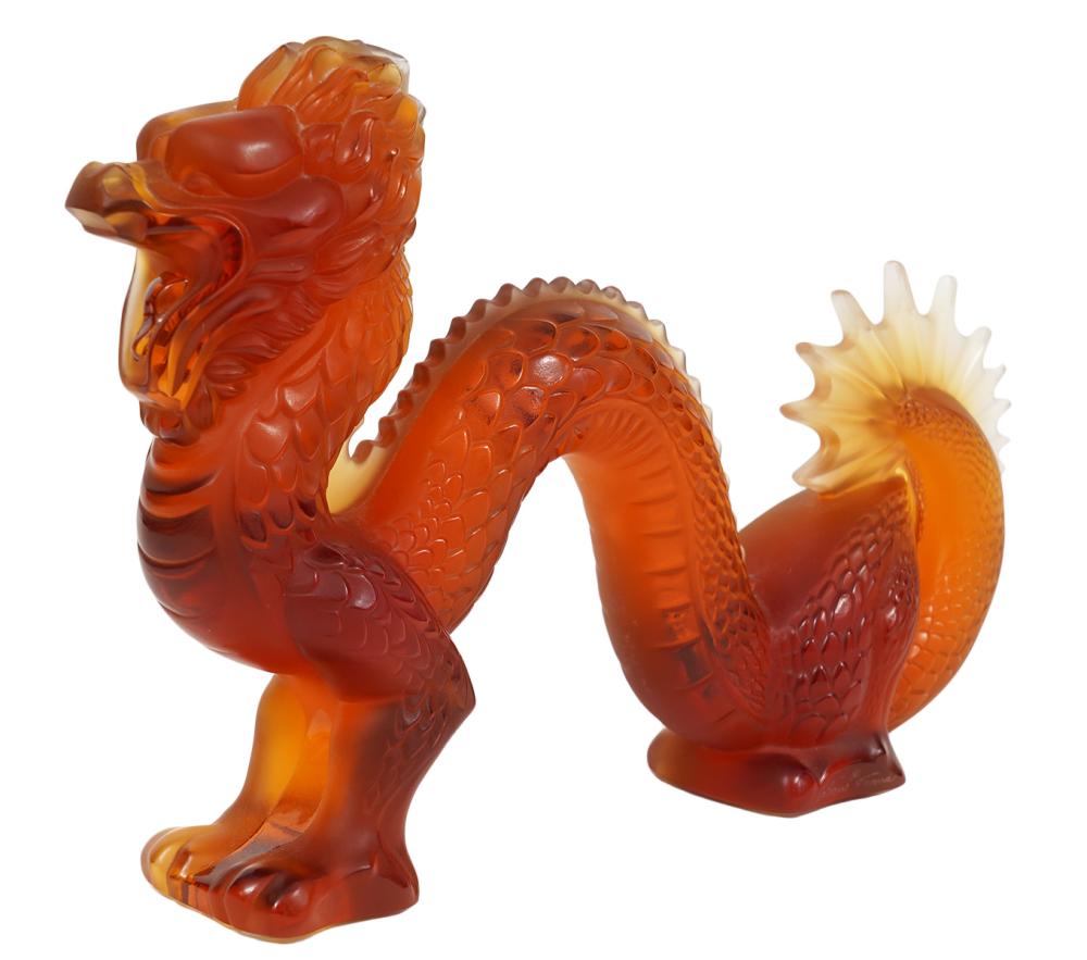 Appraisal: LALIQUE AMBER CRYSTAL DRAGONLalique amber crystal dragon sculpted undulating body