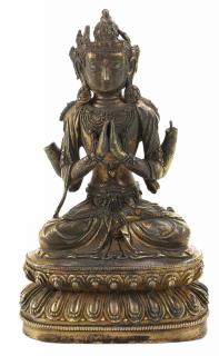 Appraisal: Gilt Bronze Seated Buddha Large Chinese Carved Root Large Pair