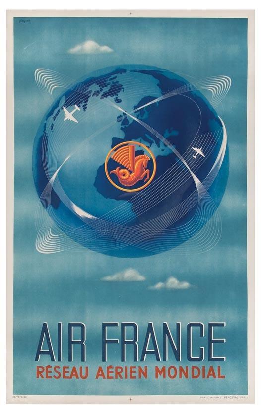 Appraisal: PLAQUETAIR FRANCE RESEAU AERIEN MONDIAL lithograph in colors condition A-