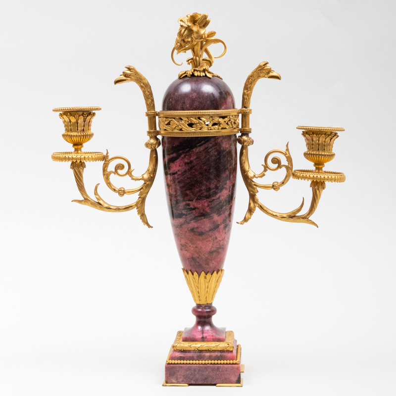 Appraisal: LOUIS XVI STYLE GILT-BRONZE-MOUNTED MARBLE URN-FORM TWO-LIGHT CANDELABRA x x