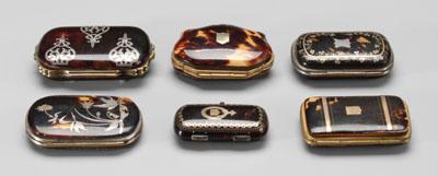 Appraisal: Six tortoise coin cases all with gold and or silver