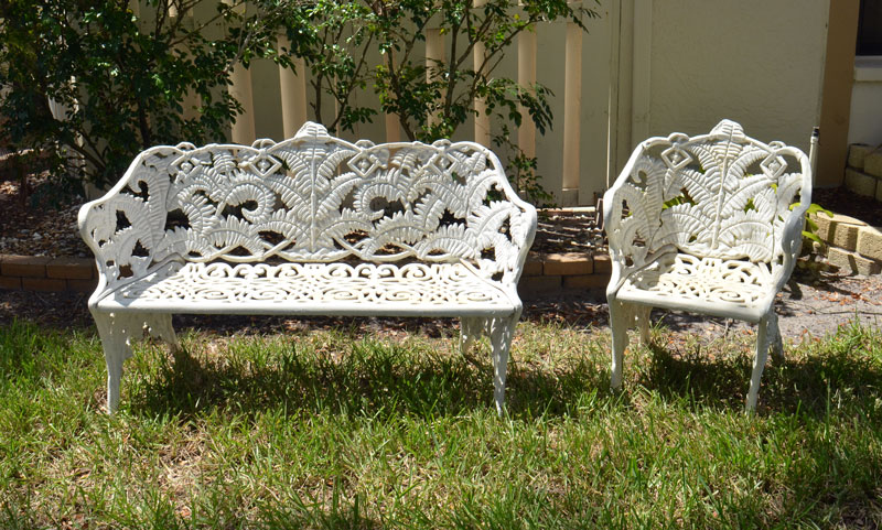 Appraisal: FERN PATTERN VICTORIAN CAST IRON BENCH CHAIR pieces of cast