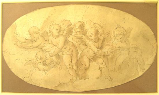 Appraisal: Luca Cambiaso Genoa - attributed to Cherubs brown ink wash