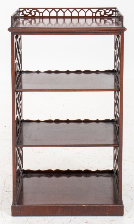 Appraisal: MODERN CARVED MAHOGANY SHELVES Modern carved mahogany four shelves H