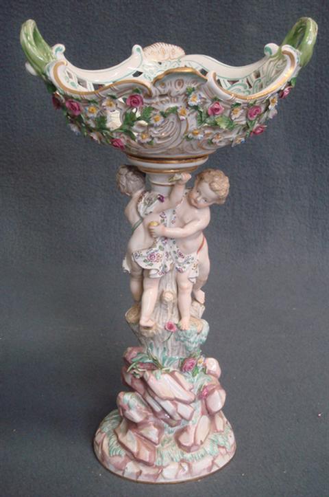 Appraisal: Meissen figural porcelain pc compote cherubs on a tree trunk