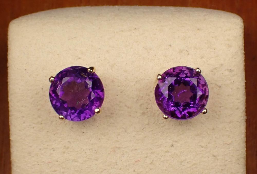 Appraisal: PAIR OF PURPLE AMETHYST EAR STUDS each k yellow gold