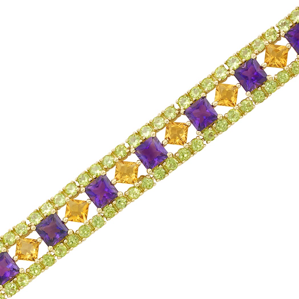 Appraisal: Gold Amethyst Citrine and Peridot Bracelet kt square-cut amethysts ap