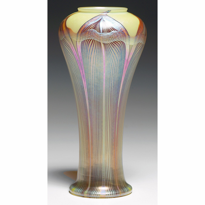 Appraisal: Art Glass vase delicate yellow glass with pulled design in