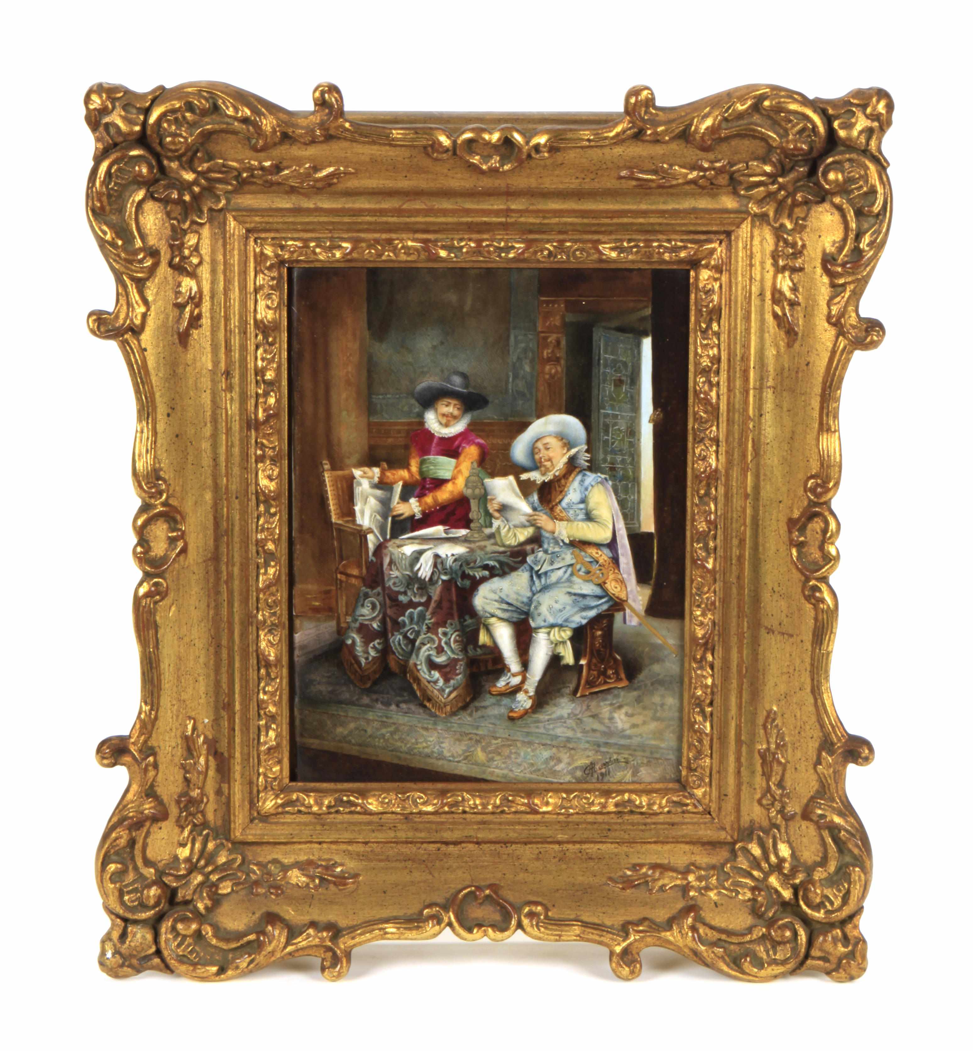 Appraisal: Property of various owners A German porcelain plaque of two