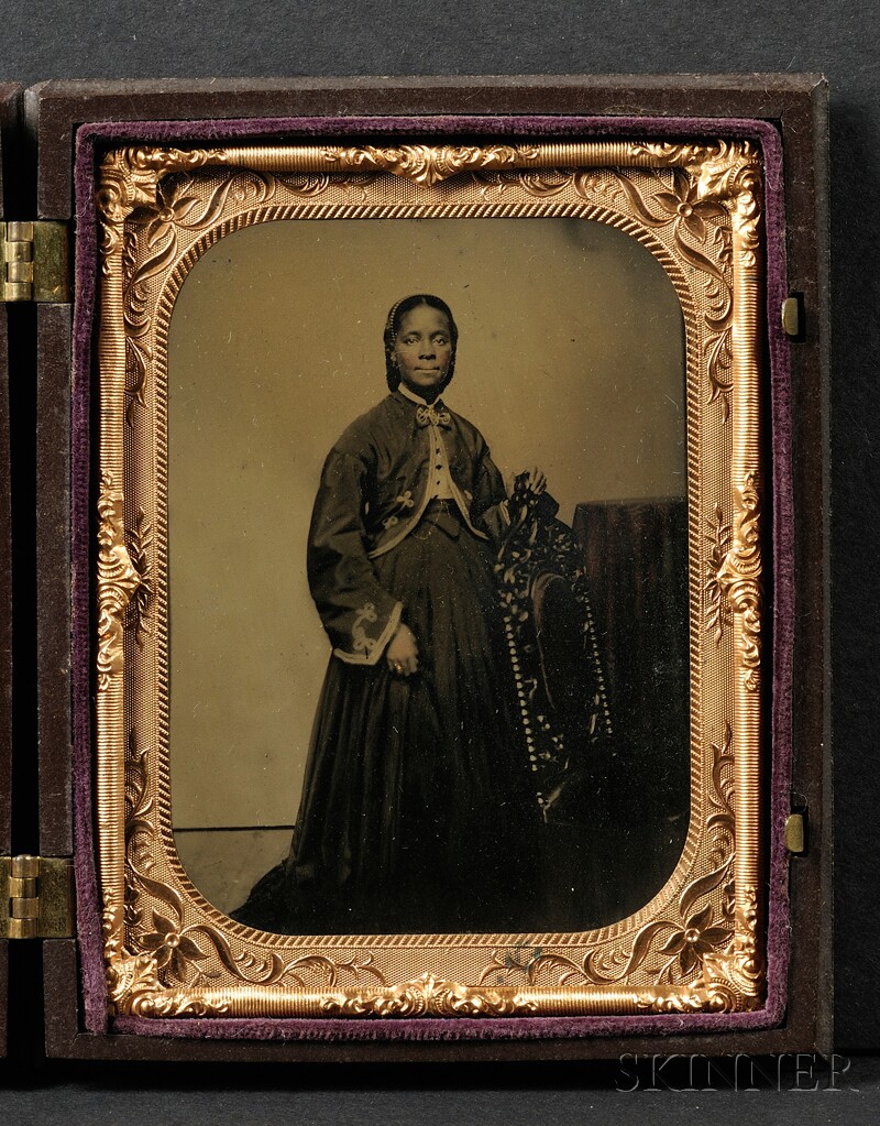 Appraisal: Quarter Plate Tintype of an Elegantly Dressed Standing Black Woman