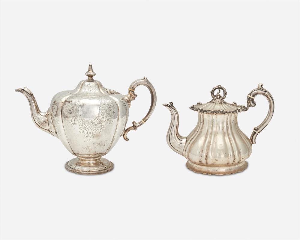 Appraisal: Two silver teapots th Century Each with maker's marks Comprising