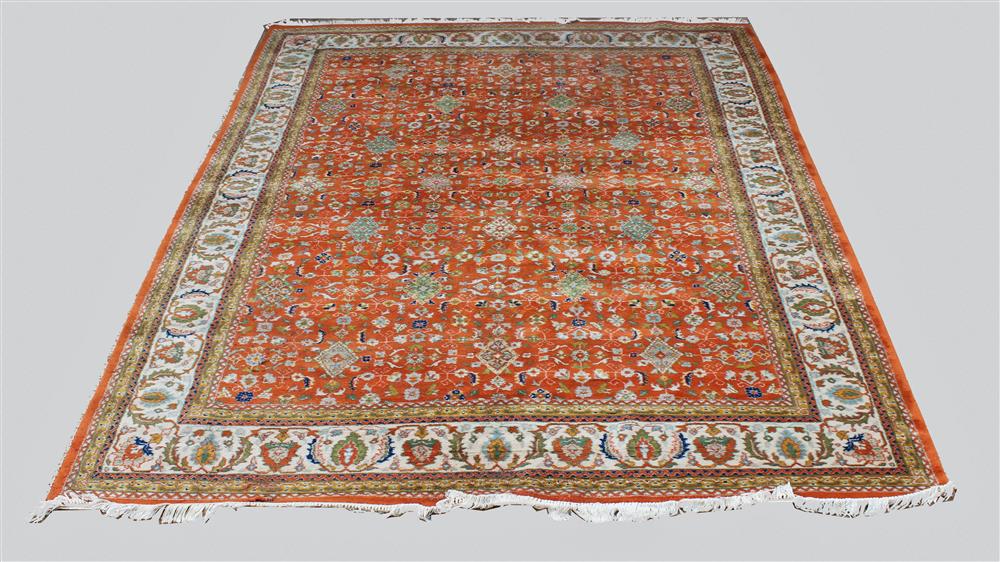 Appraisal: LARGE ORIENTAL WOOL RUG all over design on an orange