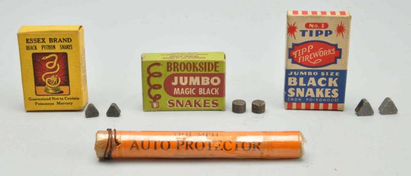 Appraisal: Lot Of Old-time Snakes And Auto Protector Includes Essex Specialty