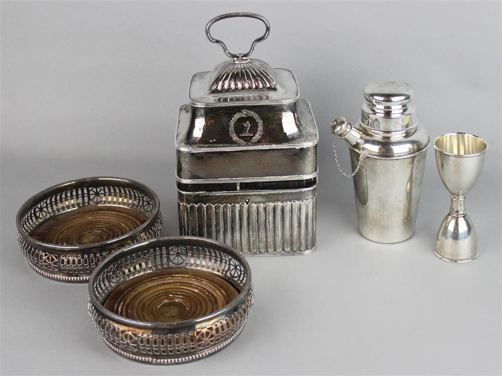 Appraisal: GROUP OF SILVER AND PLATED DRINKS ACCESSORIES including a Currier