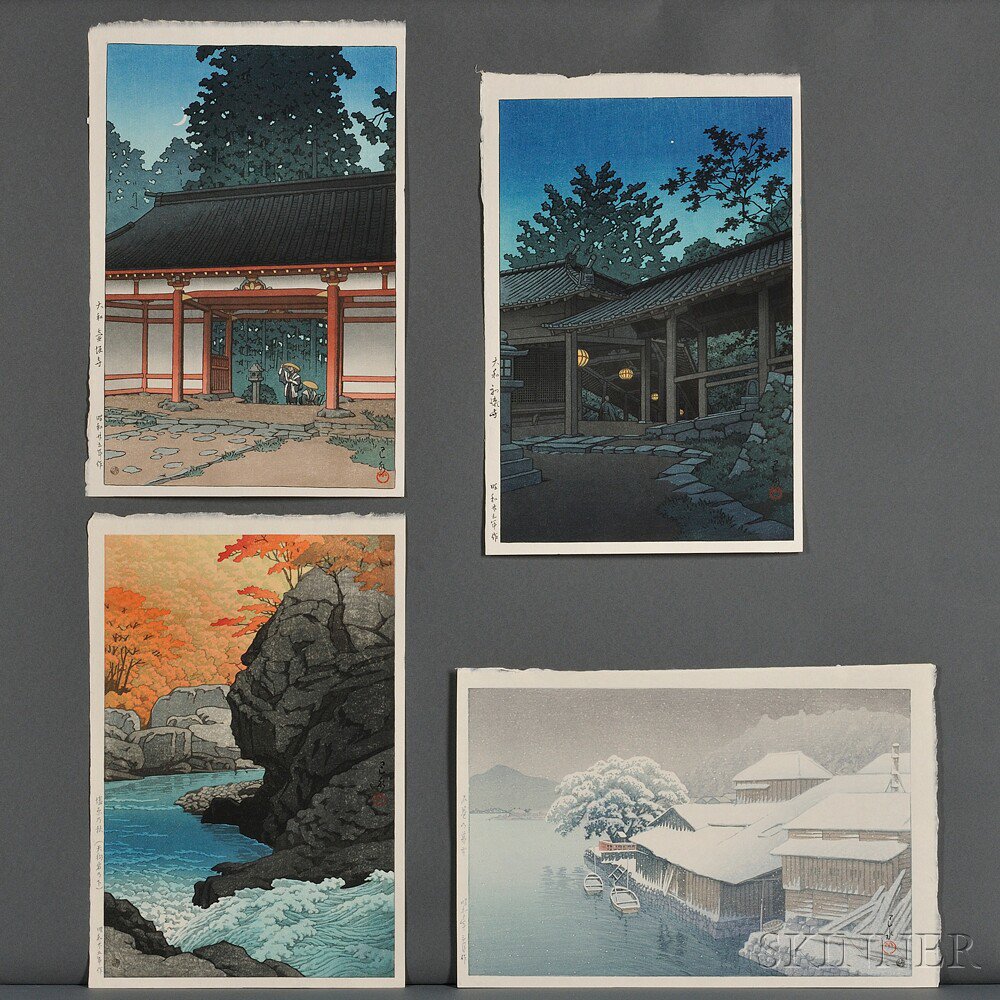 Appraisal: Kawase Hasui - Four Color Woodblocks Japan Autumn at Shiobara