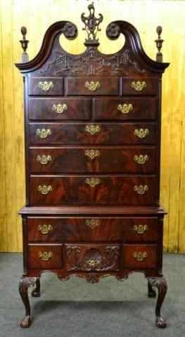 Appraisal: MAHOGANY CHIPPENDALE-STYLE HIGHBOYVery nice Century Furniture Company highboy with gooseneck