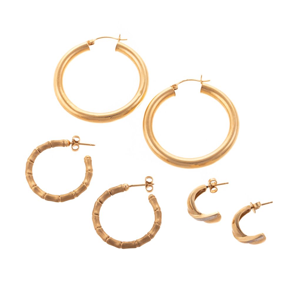 Appraisal: A Trio of Hoop Earrings in K K yellow gold