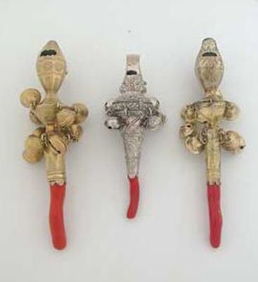 Appraisal: A George III silvergilt child's rattle with a bright engraved