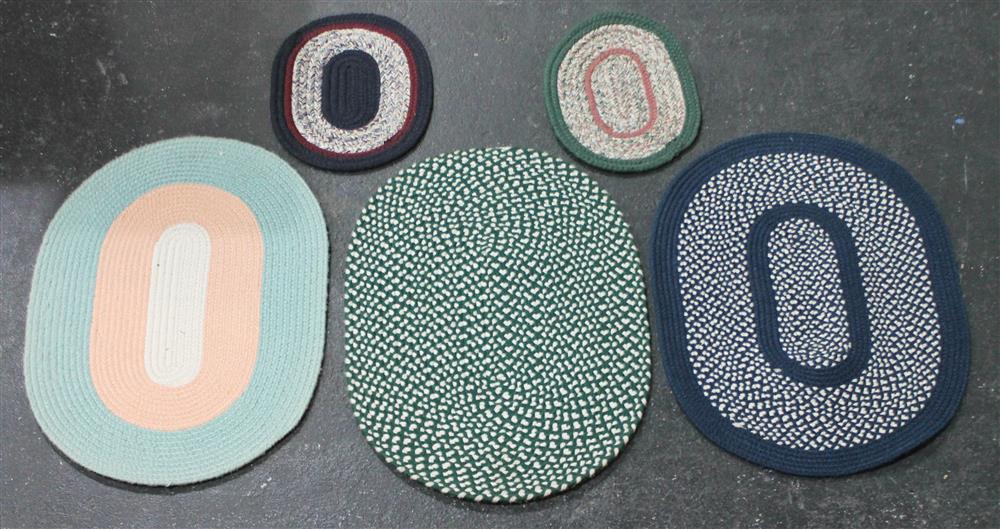 Appraisal: THREE OVAL BRAIDED RUGS WITH TWO OVAL BRAIDED PLACEMATS