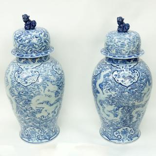 Appraisal: Large Pair of Matching Chinese Blue and White Porcelain Covered