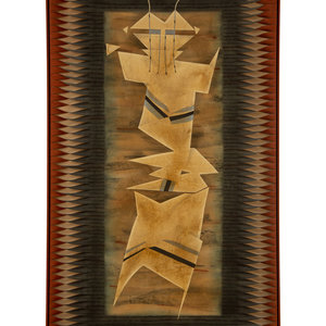 Appraisal: Janet Folsom American - Untitled Totem acrylic on cut canvas