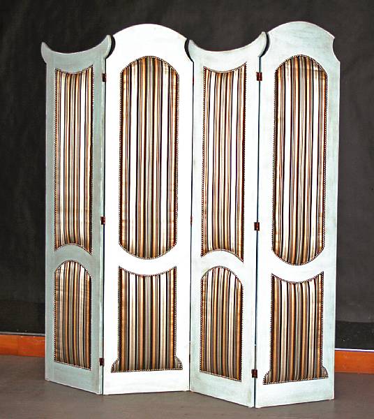 Appraisal: An upholstered four panel folding floor screen height ft extended