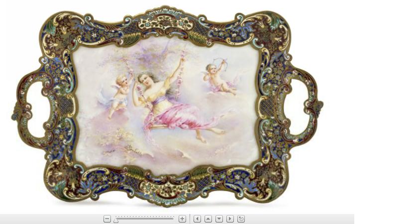 Appraisal: French porcelain and champleve enamel mounted tray th century