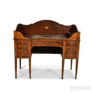 Appraisal: Federal-style Inlaid Mahogany Desk late th th century the high