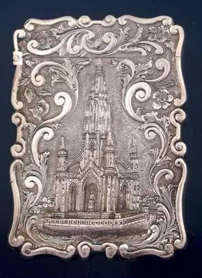 Appraisal: A Victorian embossed 'castletop' card case with the Scott Memorial