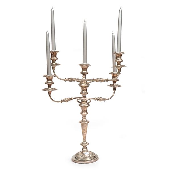 Appraisal: A VICTORIAN SILVER PLATE FOUR BRANCH CANDELABRA CM HIGH