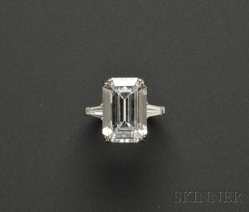 Appraisal: Platinum and Diamond Solitaire prong-set with an emerald-cut diamond weighing