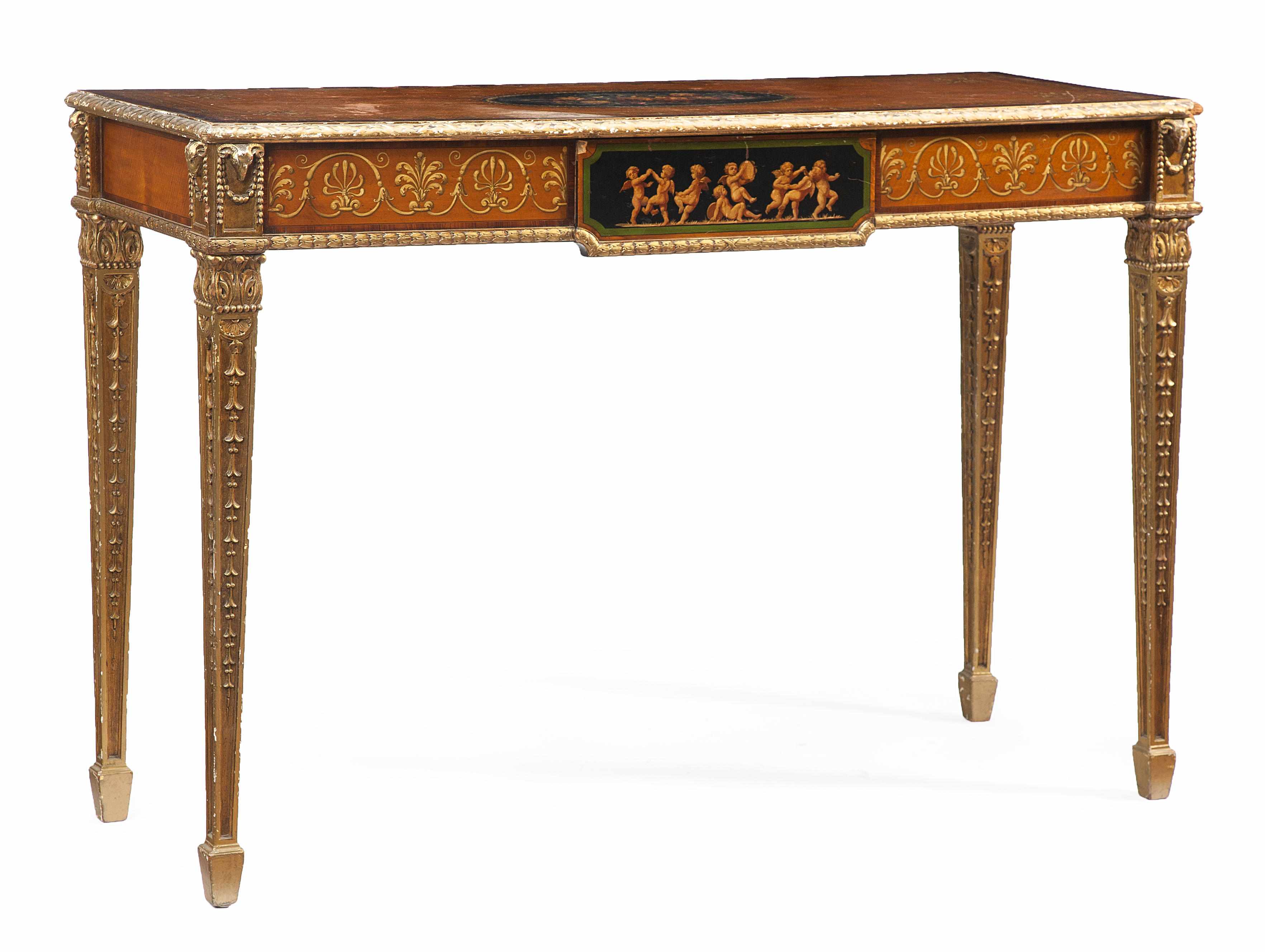 Appraisal: A George III style parcel gilt and paint decorated console