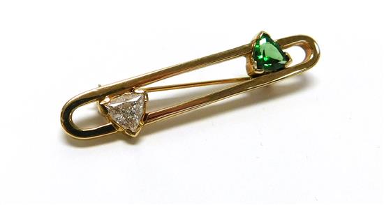 Appraisal: JEWELRY Diamond and tsavorite pin K yellow gold safety pin