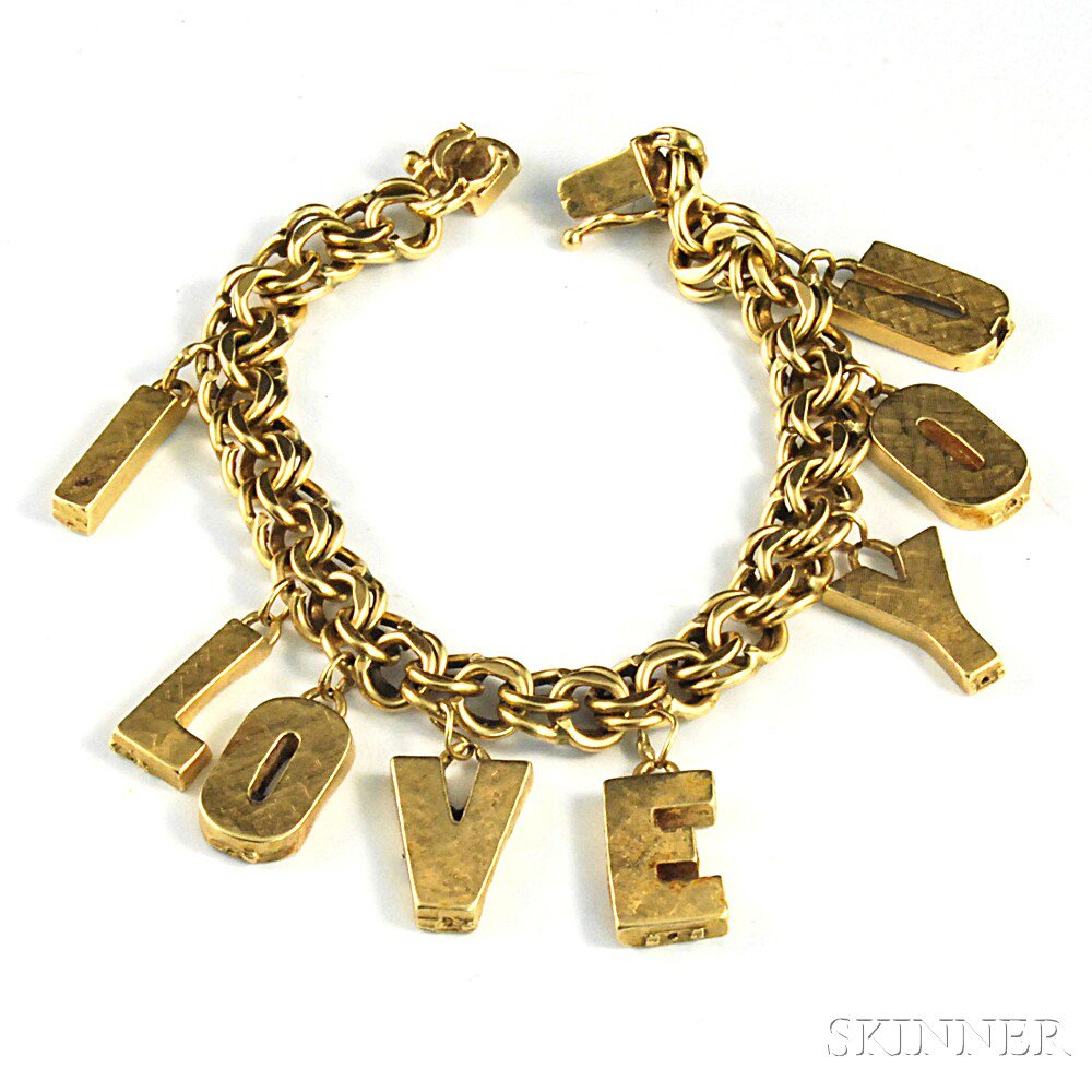 Appraisal: kt Gold Charm Bracelet with brushed letter charms spelling out