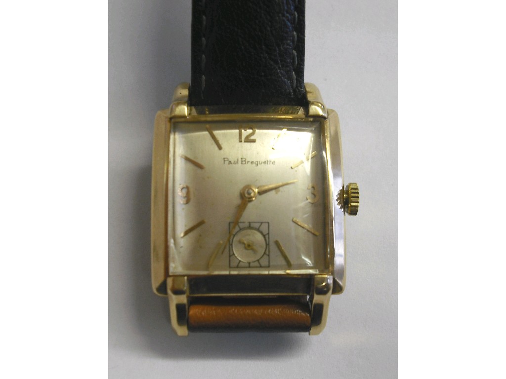 Appraisal: Paul Breguette k square gentleman's wristwatch the silvered dial with