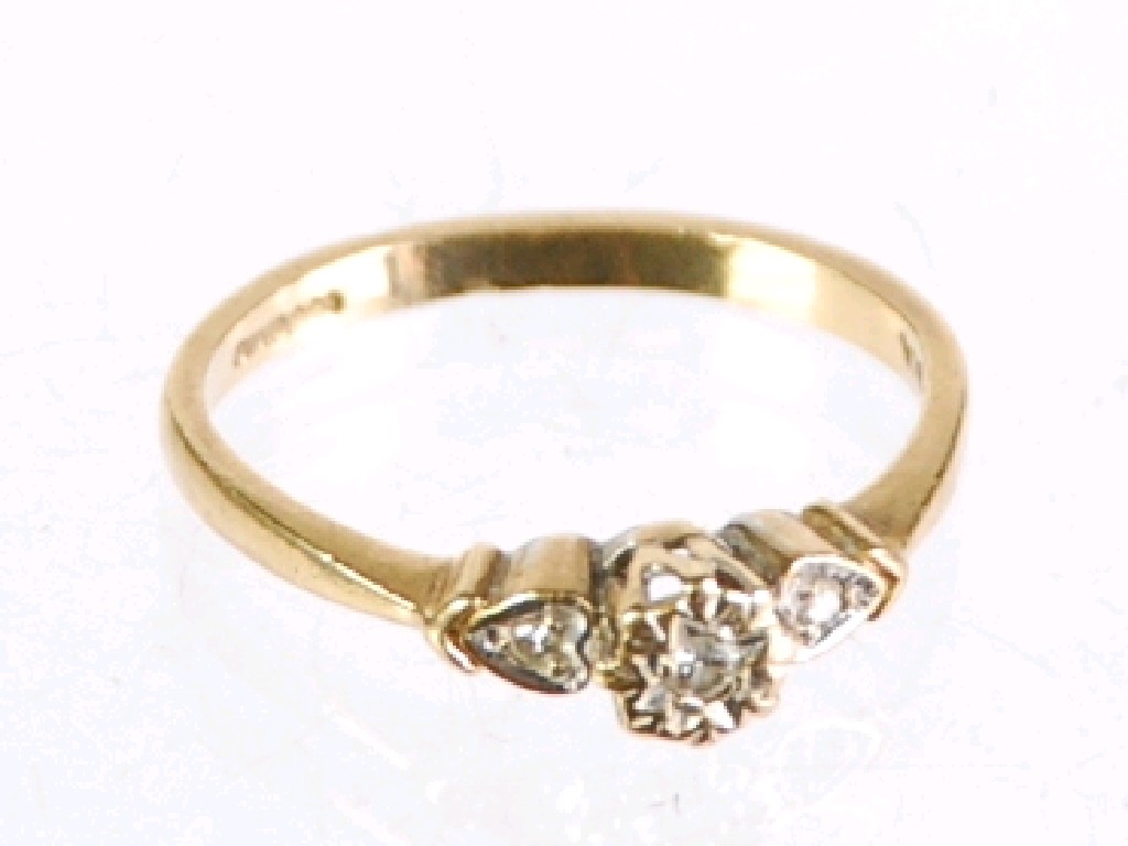 Appraisal: ct GOLD RING with three tiny diamonds in deceptive settings