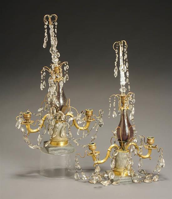 Appraisal: Pair of Regency Ormolu Mounted Green Glass and Gray Marble